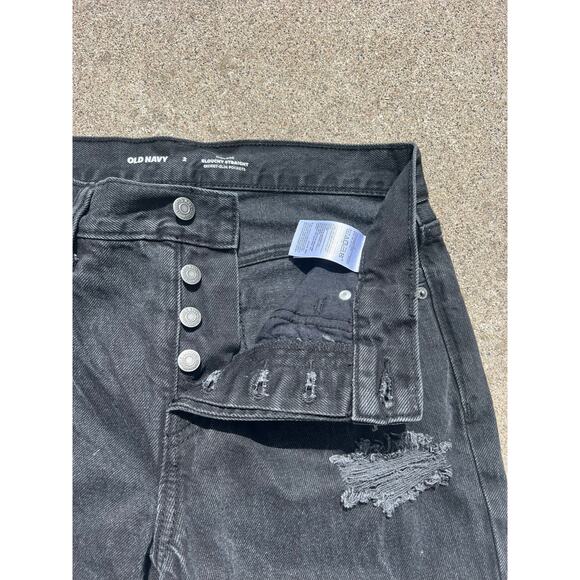 Old Navy Pants Women Size 2 Black High Rise Slouchy Straight Jeans Button Fly - Picture 5 of 7